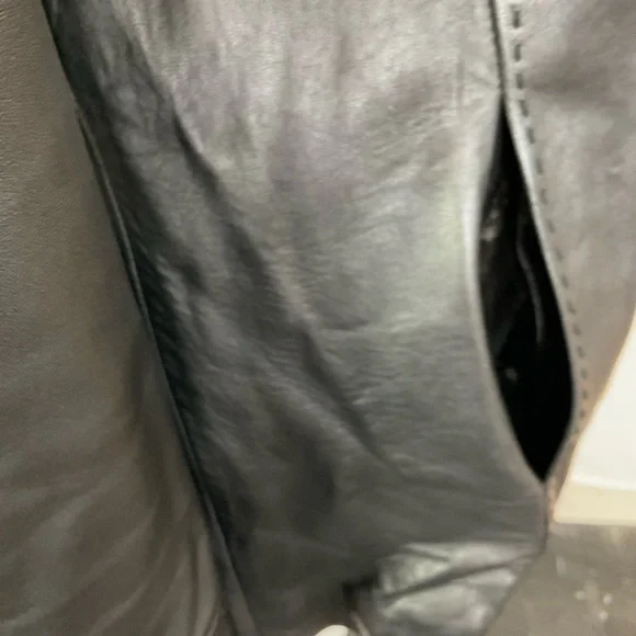 Calvin Klein Black Women's Snap Button Zip Genuine Leather Jacket Size L